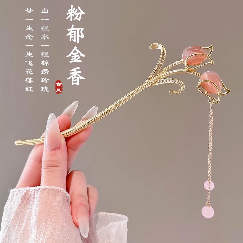 Sensación de alto nivel nuevo estilo chino campana orquídea clip de cabello paso de mujer agitar clip de cabello de ping-pong clip de cabello de estilo antiguo vestido de estilo chino clip de cabello tocado