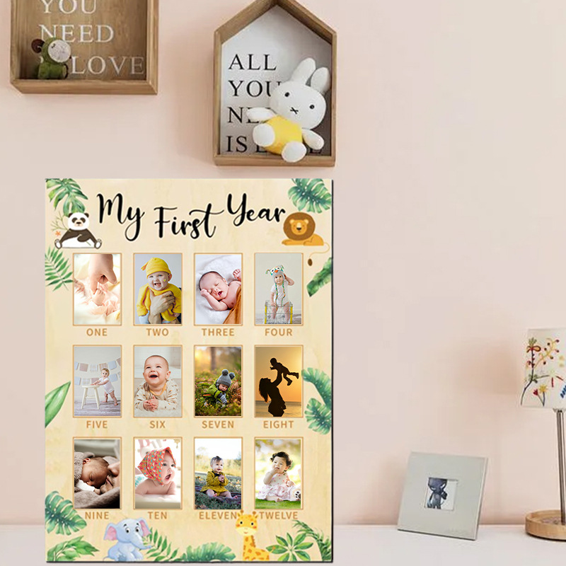 Tablero conmemorativo de hito de crecimiento de recién nacido de madera transfronteriza, pared de fotos de registro de crecimiento de bebé, foto de madre e hijo