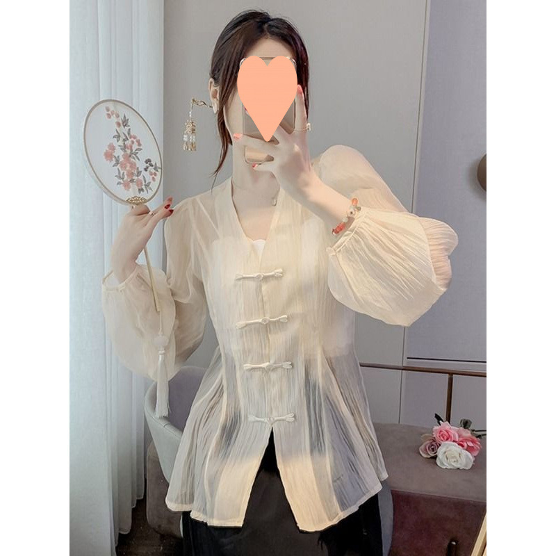 新中式国风复古盘扣v领防晒衣女装夏季薄款设计感小众中长款上衣