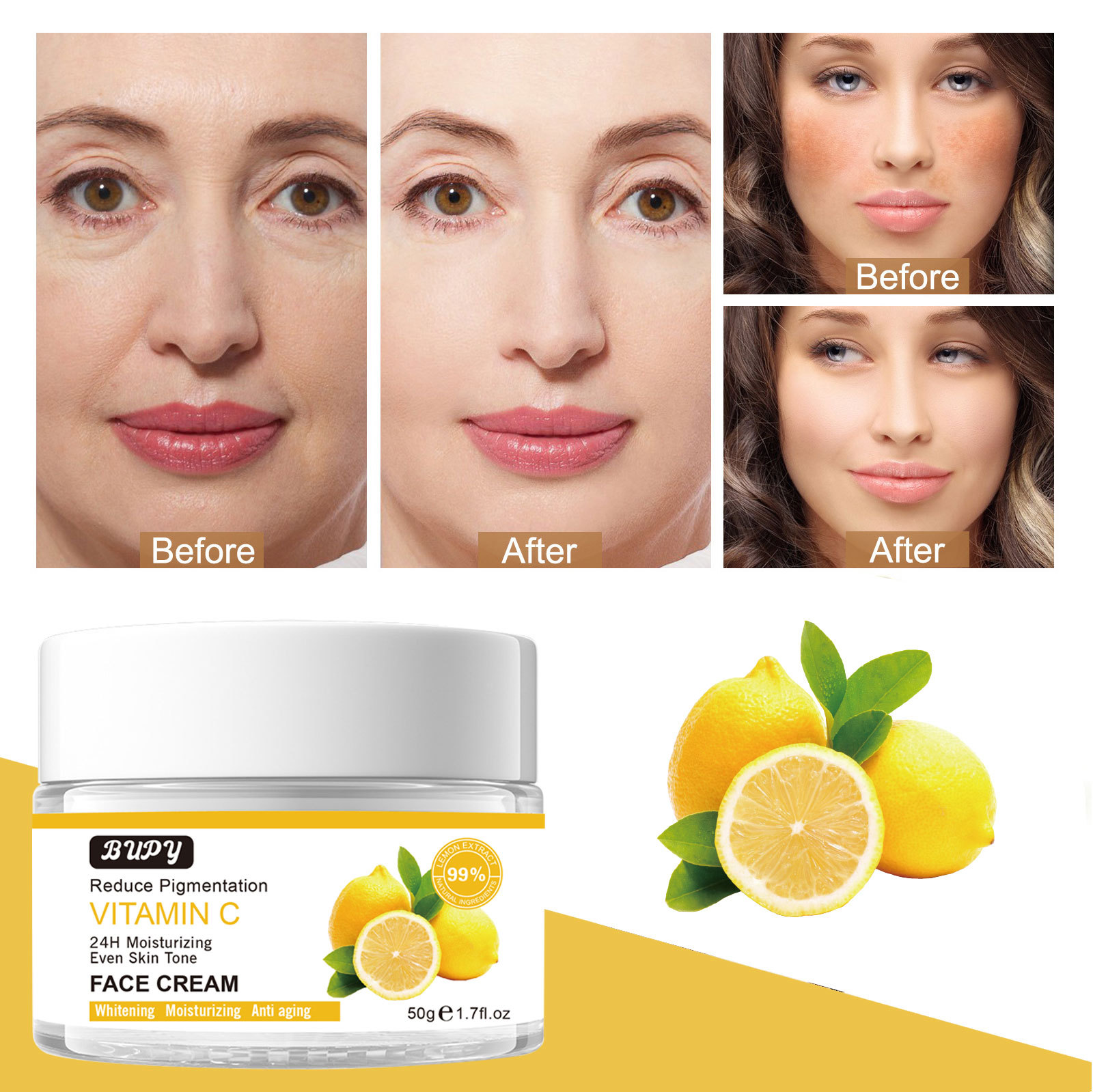 La crème pour le visage vitamine C BUPY réduit les rides, raffermit, hydrate la peau, éclaircit la pigmentation et éclaircit le ski._voghion.com
