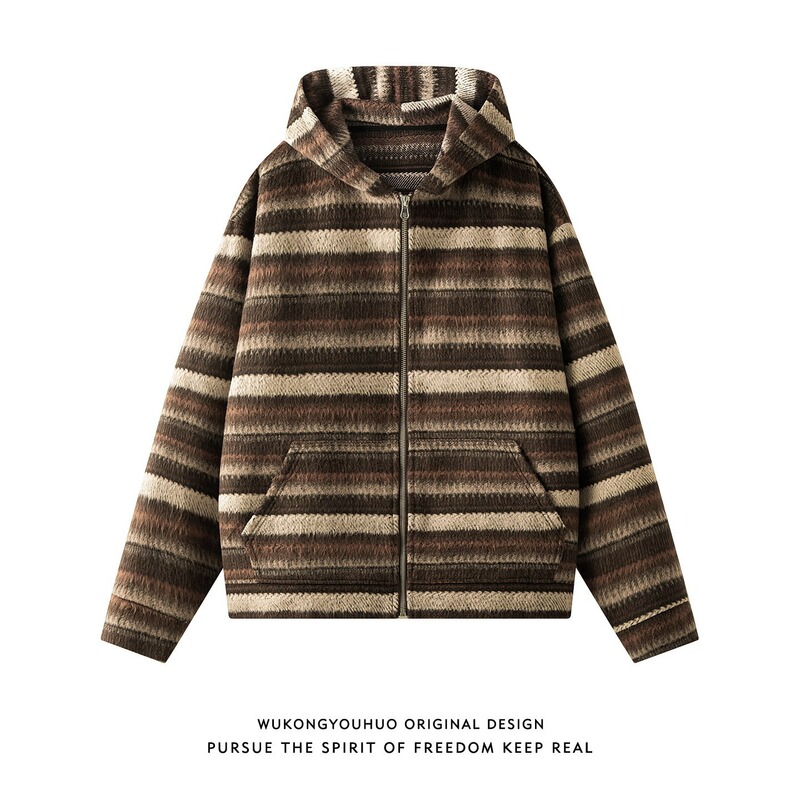 American Woolen Stripesd Cardigan Hooded Sweatshirt Jacket Men's Lazy Style Couple Casual Hoodie Dark Gray Brown American Woolen Stripesd Cardigan Hooded Sweatshirt Jacket Men's Lazy Style Couple Casual Hoodie Dark Gray Brown