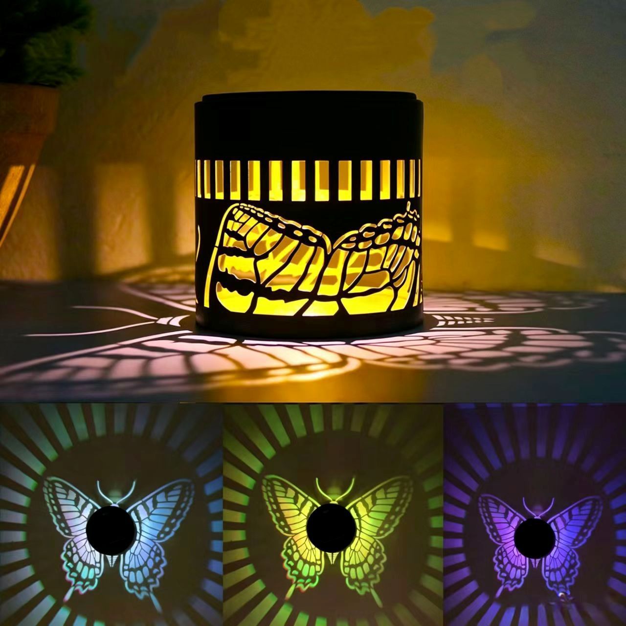 Lámpara de pared solar decorativa para jardín y patio, con proyección de mariposas y colibríes, de hierro forjado, colorida, para exteriores, tipo downlight.