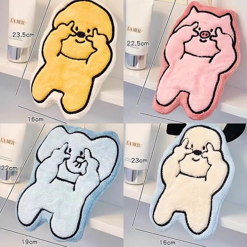 かわいい漫画刺繍コーラルベルベットワイプ家庭用キッチンタオルトイレ子供手洗い强い吸水ワイプタオル|undefined