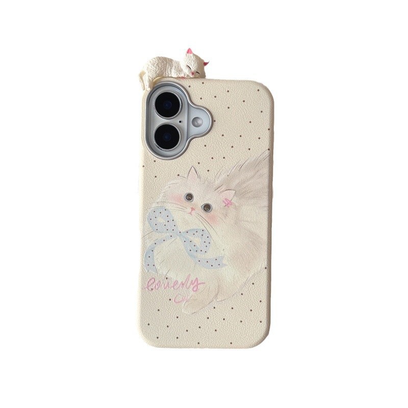 Estilo ins lindo lunares gato 16ProMax chica 13 funda para teléfono móvil para Apple 15P estéreo iPhone14