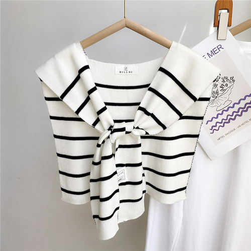 New knitted striped outer shawl for women autumn and winter false collar decorative waistcoat air-conditioned room shoulder fashion scarf