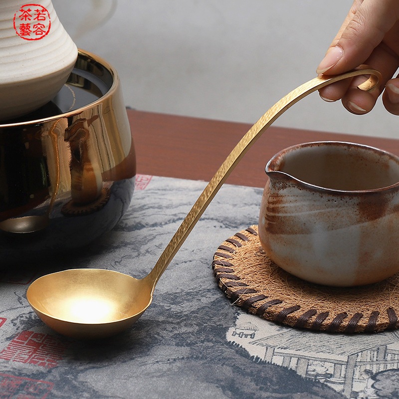 Чайная ложка-дозатор Ruorong Tea Art из латуни с длинной ручкой для заваривания чая, чистая медь