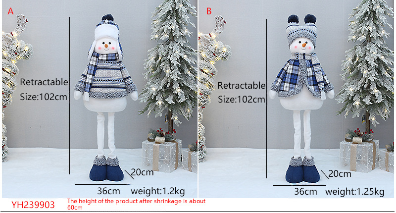 Ornements de poupée de bonhomme de neige rétractables en tissu bleu de Noël en gros en usine_voghion.com