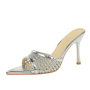 678-2 European and American super high heels, sexy slim heels, women's pointed toe, exposed toe, woven fabric, vers