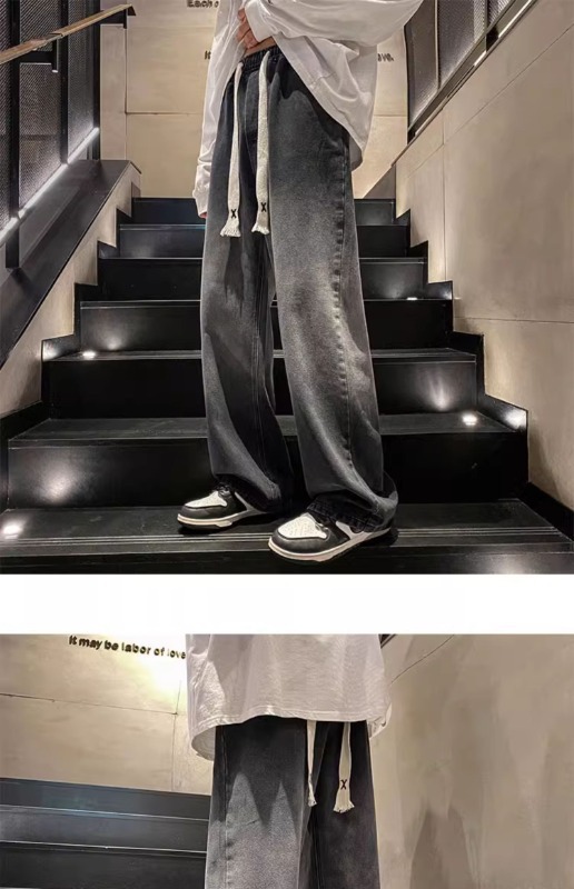 Herr jeans rak passform retro stil vida lediga byxor casual_voghion.com