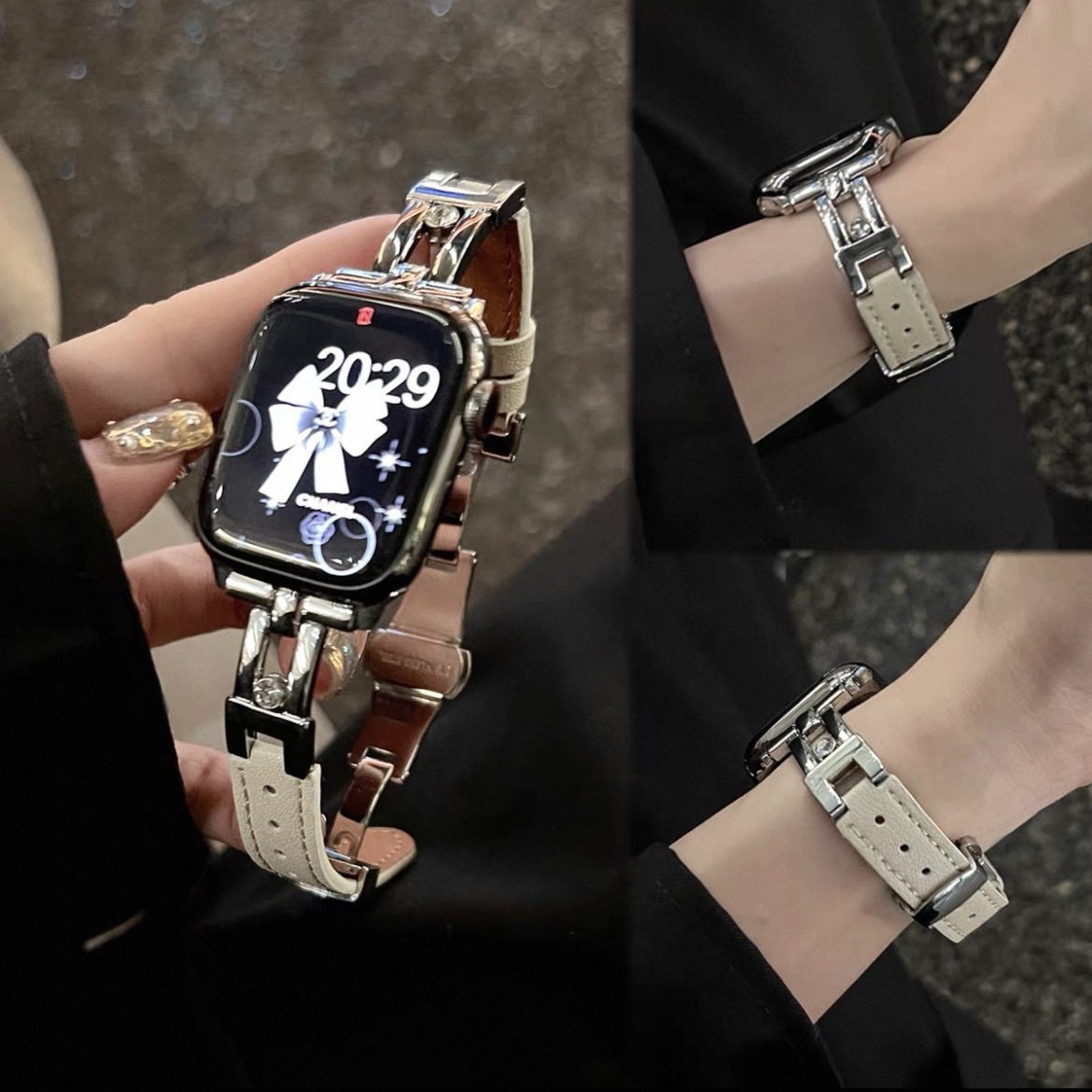 Slide Leather Butterfly Buckle Strap Suitable for Applewatch56789Se Apple Watch Iwatchs10 Generation