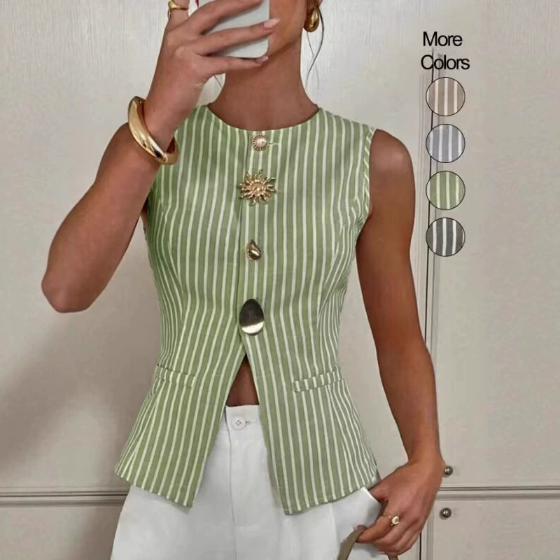 Летний модный жилет с круглым воротом, европейский стиль, Slim-fit