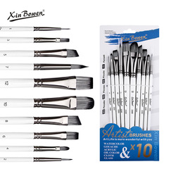 跨境尼龍毛畫筆10支畫筆套裝美術生混裝繪畫水彩筆顏料木質油畫筆