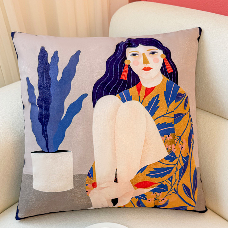 Funda de almohada de viento abstracto de dibujos animados, almohada de viento ins, almohada linda, dormitorio de estudiantes, almohada de sofá, cojín, funda de almohada