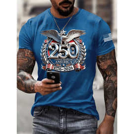 男士休闲运动短袖T恤美国250周年纪念款老鹰图案印花 230g重磅T恤