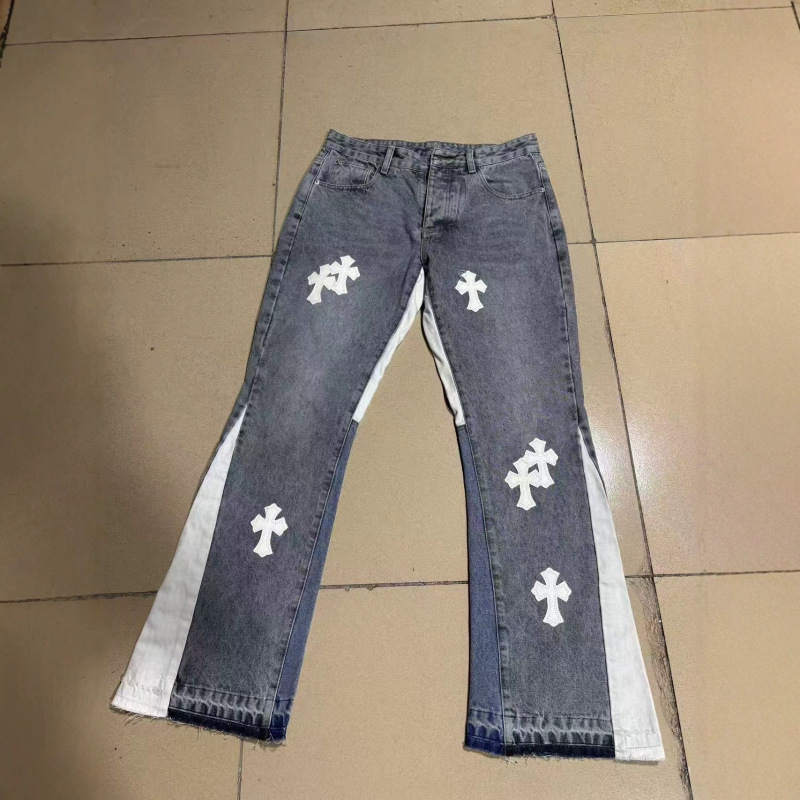 2025 New Model Foreign Trade Wholesale Jeans Ga Denim Flared Pants Washed Vintage Patchwork Jeans Retro Thin Style