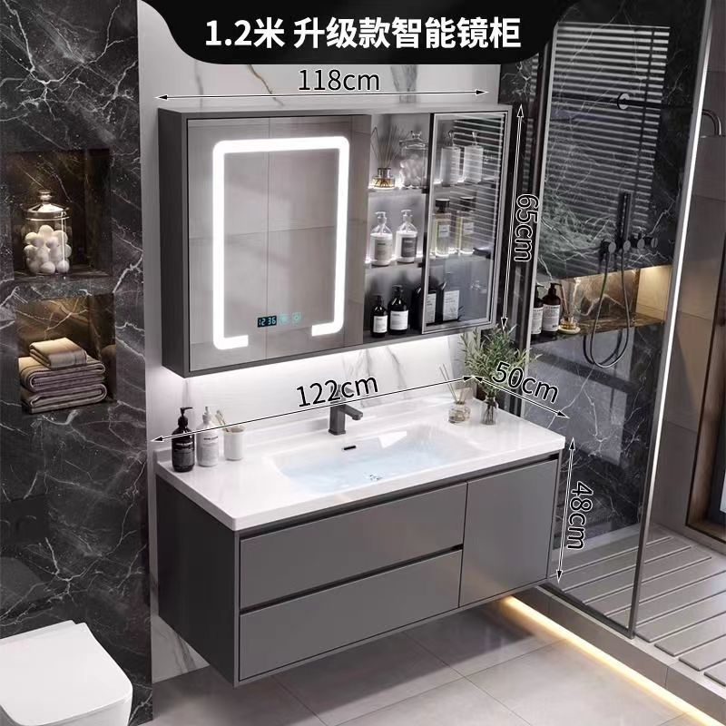 (핫스타일 그레이) 고급 거울장 모델 + 전국보증 - 120CM 무도장 공정 + 수도꼭지 악세사리 풀세트 무료