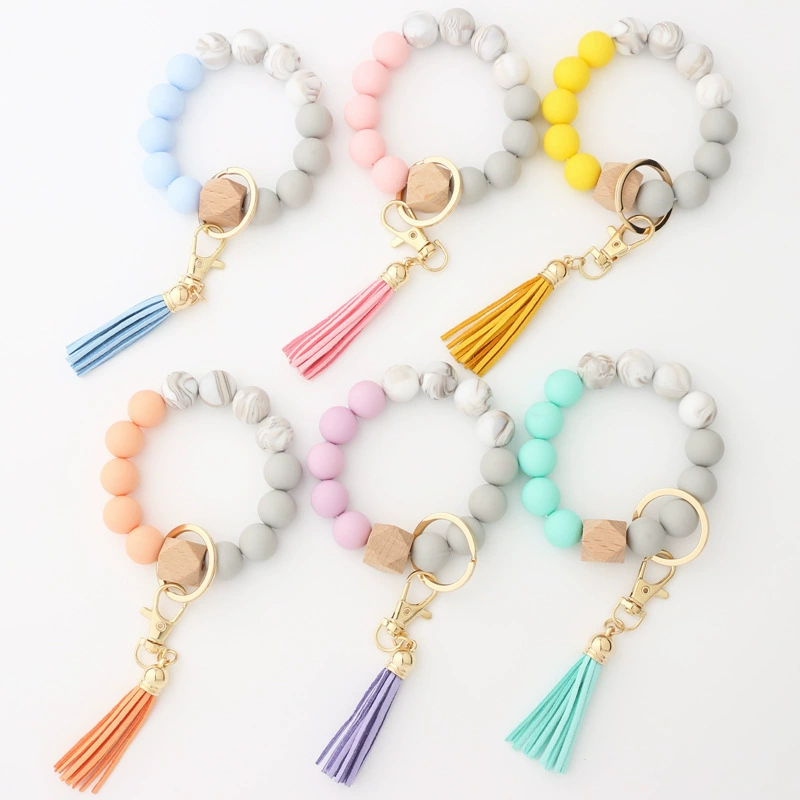 Keychain, silicone bead bracelet with tassels, for import, Amazon