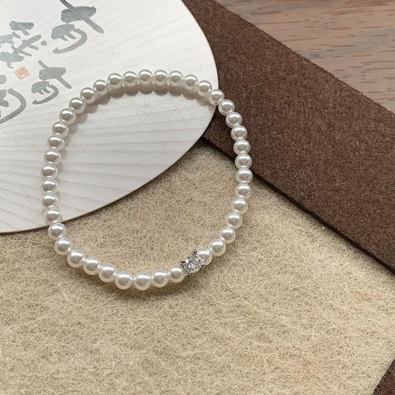 Silver 925 Pearl Bracelet, Minimal Beaded Design, Adjustable 12 cm