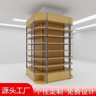 定制包柱钢木货架展示架钢木组合货架多层中间四面围柱货架置物架