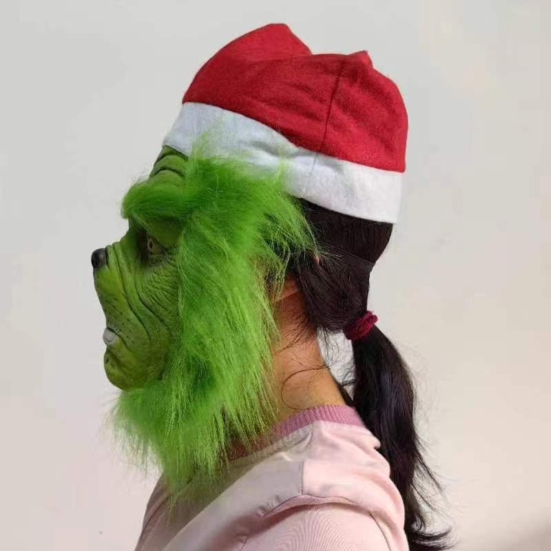 Halloween Maske grünes Monster Halbgesicht grünes Monster Grinch Cosplay Rolle Kostüm Requisiten Kopfbedeckung_voghion.com