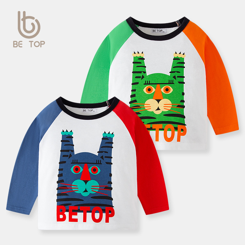 Camiseta de manga larga para niños con estampado de dibujos animados, versión coreana otoño 2025, ropa infantil de otoño, algodón puro para bebés, venta al por mayor.