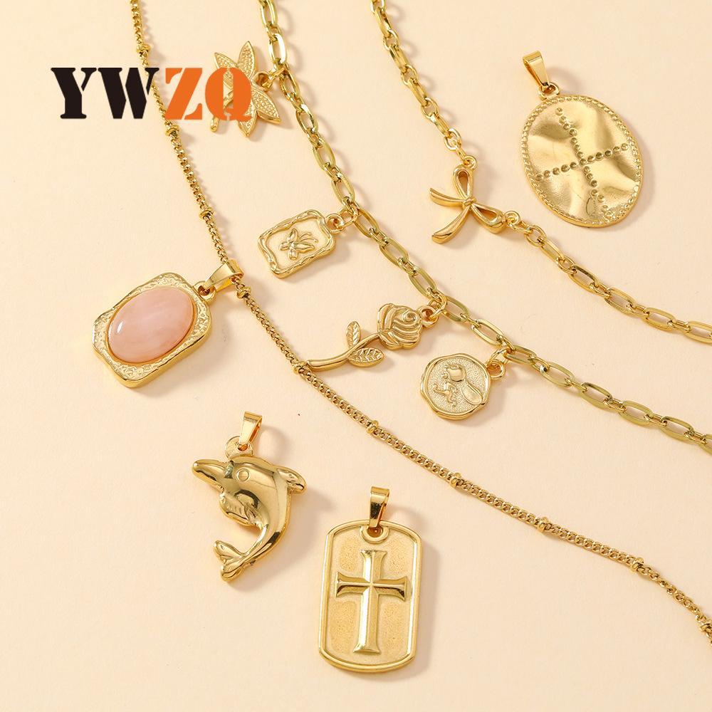 Colgante único, joyería de lazo de fundición de acero inoxidable transfronterizo, flor de rosa personalizada, gema de delfín, accesorios de bricolaje