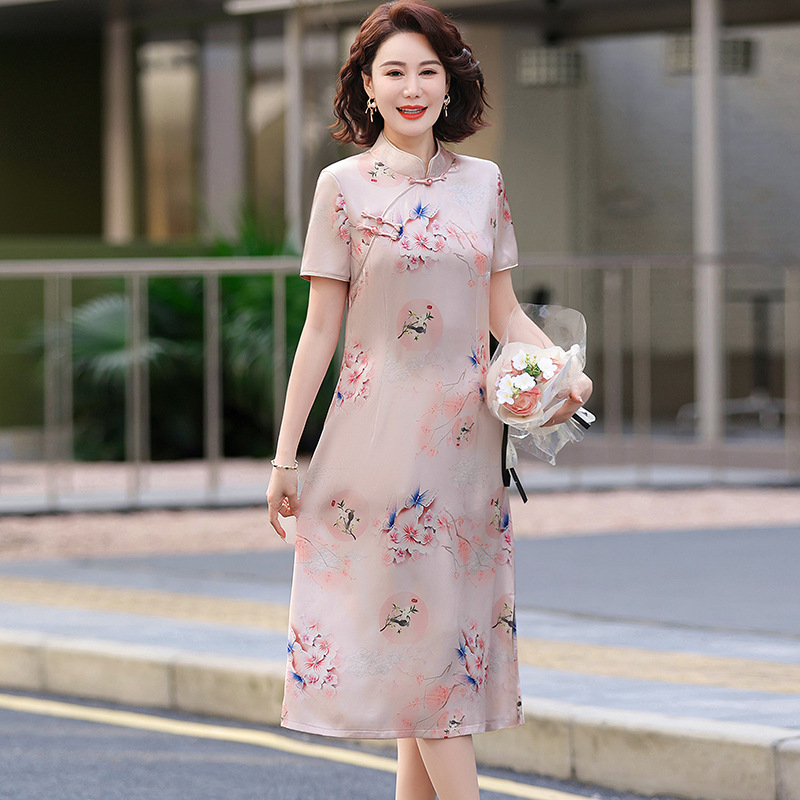 New Women's Clothing Western Style Middle-aged and Elderly dress Antique Cheongsam for Mother Fashionable Middle-aged Clothes for Summer Women