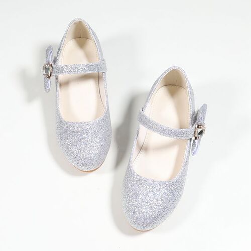  Autumn New Girls' Low Heel Leather Shoes with Glittered Upper and Bow Decoration Children's Dance Single Shoes