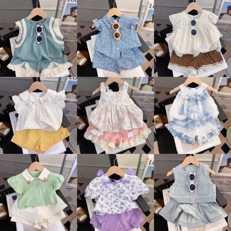 Girls' Summer suit 2024 New Stylish Children's Baby Jacket Shorts Two-piece Children's Fashionable Summer Wear