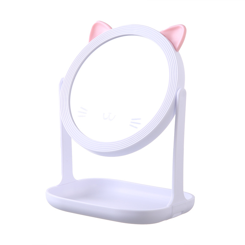 Espejo de maquillaje con orejas de gato de plástico, espejo de tocador giratorio de alta definición para el hogar, espejo de dormitorio de una sola cara de alta definición