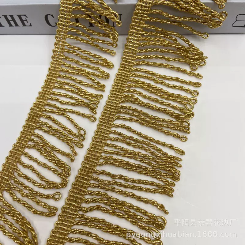 厂家现货直供5CM7CM金线排须绳流苏花边 热卖金丝扭绳麻花流苏边
