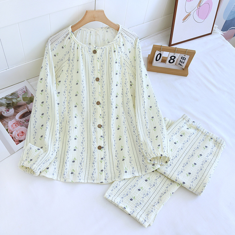 코튼 크레이프 둥근 목 줄무늬 보라색 장미 천 감금 의류 세트