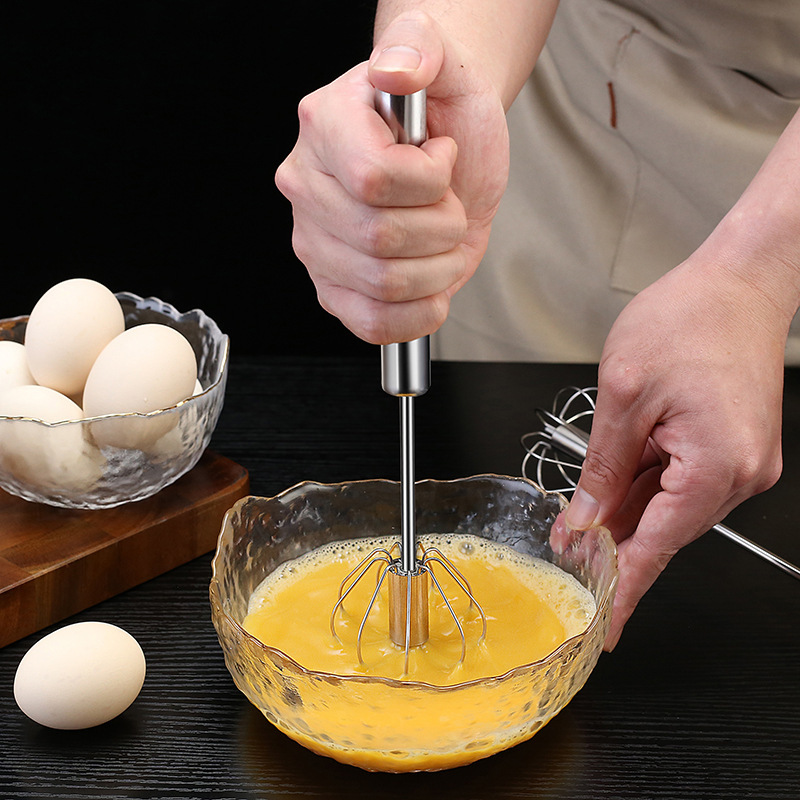Doméstico de acero inoxidable rotativo semiautomático batedor de huevos de cocina de acero inoxidable herramienta de horneado de prensa manual batedor de huevos