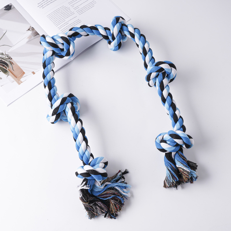 Suministro de mascotas perros mordedura cuerda de seis nudos cuerda de algodón juguetes de mascotas perros grandes y medianos resistentes a mordedores de dientes interactivos juguetes de perros