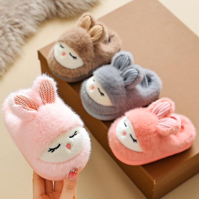 2025 New Children's Cartoon Cotton Slippers Autumn and Winter Warm Stuffed Bag Heel Cute Slippers Boys and Girls Wool Slippers