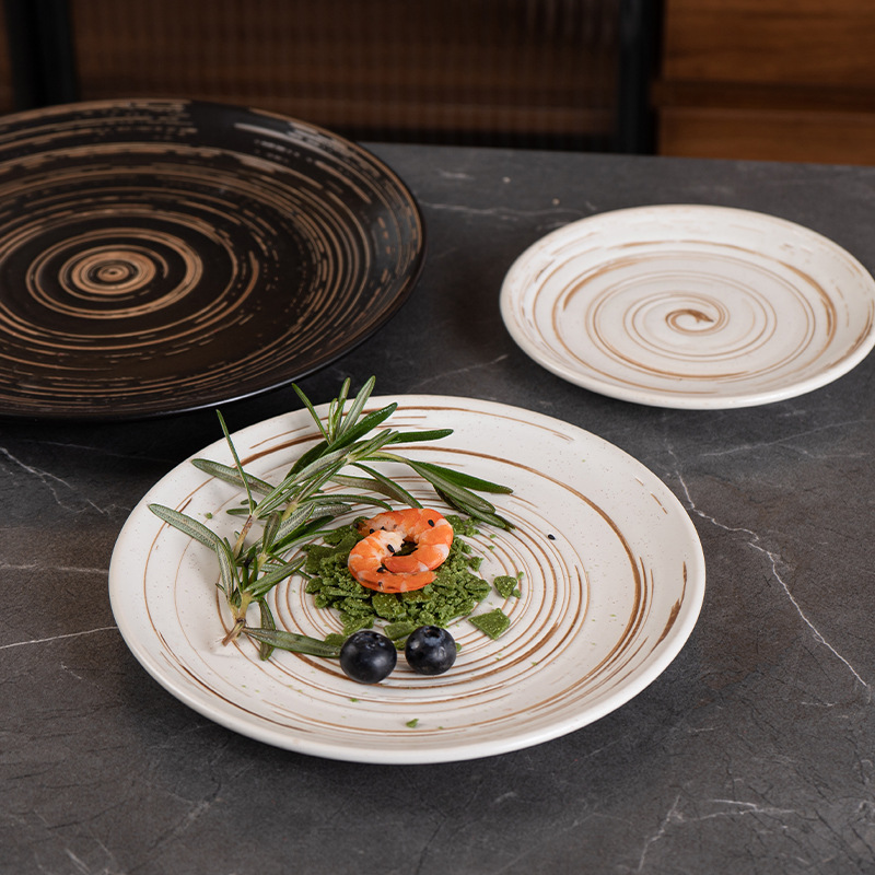 跨境日式陶瓷西餐盘平盘商用家用复古圆盘西餐牛排盘网红早餐沙拉