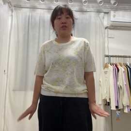 盒子纱熏染印花针织短袖T恤女130斤一下拍