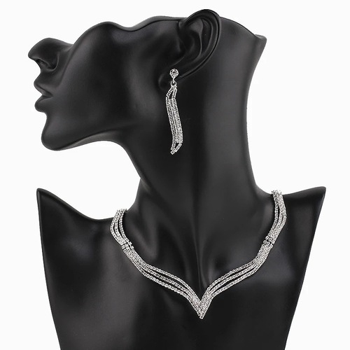 Whole network wholesale set, fashionable bright full diamond zircon water drop necklace and earrings, bridal wedding jewelry for women