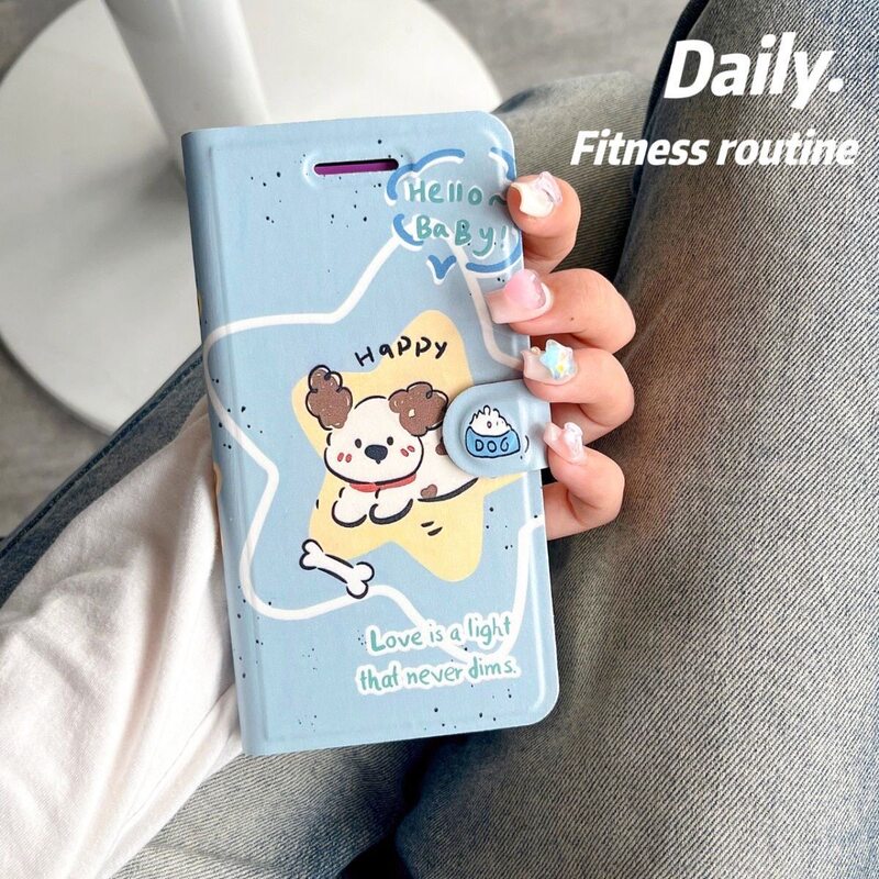 Bone-Shaped Puppy Card Holder Suitable for Samsung S26 Ultra Phone Case Flip Cover Leather Case S24 Fe/S25+ Cute A56