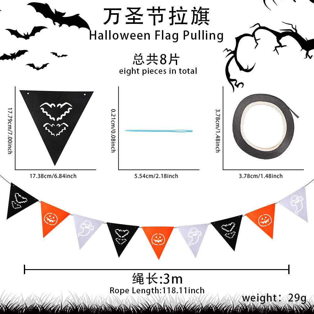 Nueva bandera de halloween tela no tejida bandera de color naranja negro KTV bar decoración de fiesta esqueleto araña colgante tirar de flores