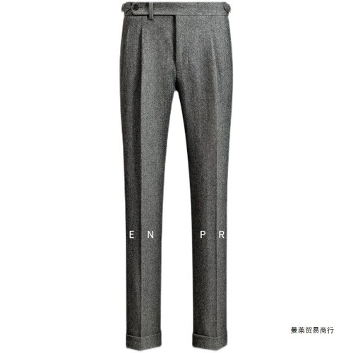 Men's autumn and winter new figure-fitting tweed wool herringbone pants Neapolitan western pants casual straight pants