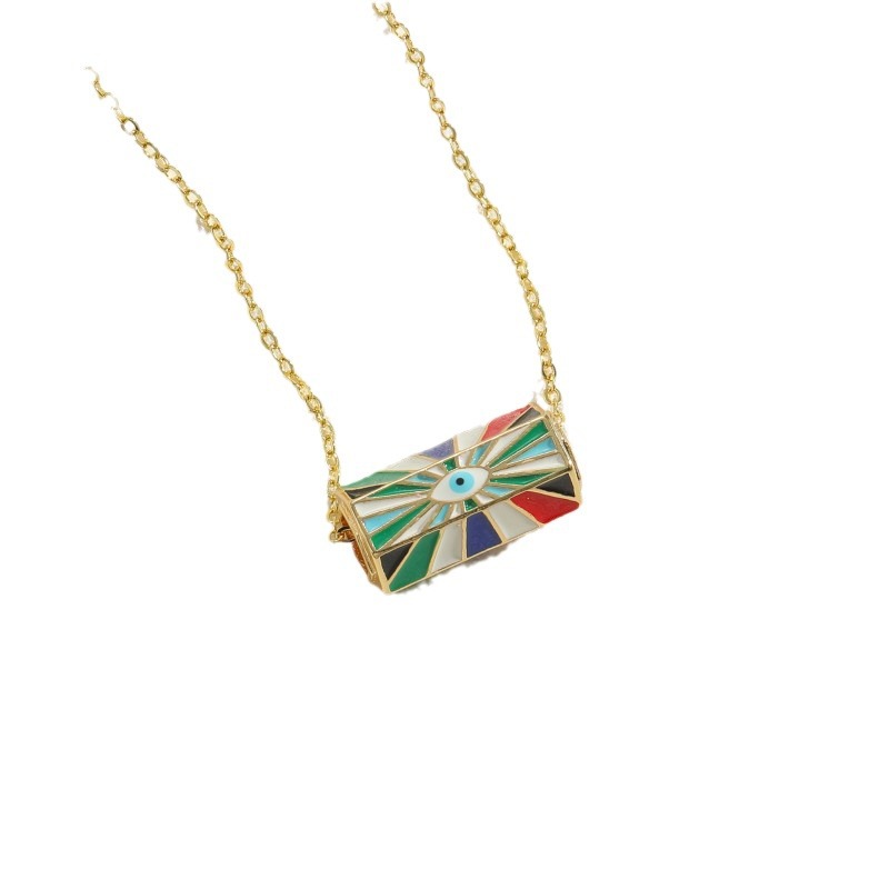 Collier avec pendentif œil du diable dégoulinant, chaîne de clavicule, collier de conception de paume hexagonale de mode de niche_voghion.com