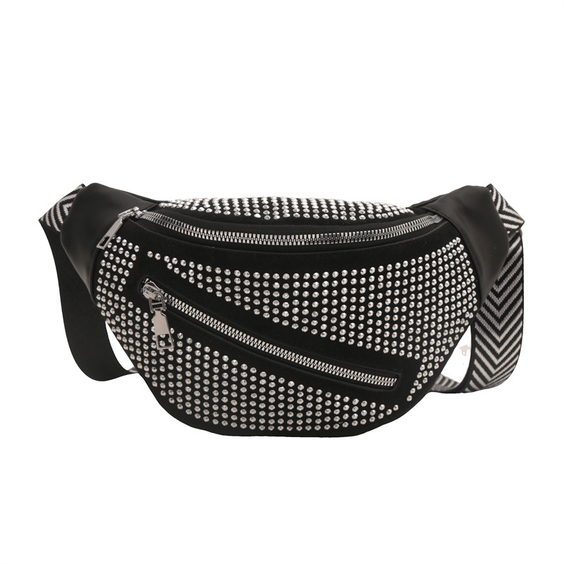 2023 nuevo bolso de cintura de diamante de lujo de moda de mujer bolso de pecho de cadena universal bolso de mujer bolso de mochila al por mayor en stock transfronterizo