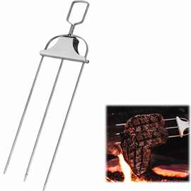 不锈钢半自动三叉烧烤叉 家用烧烤签子烤肉针烤肉串BBQ三头烧烤叉