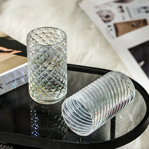 Ins-style embossed thread glass cup American coffee cup soda bubble water drink oat milk breakfast cup