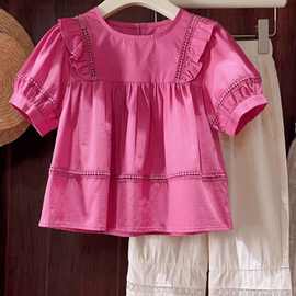 女童衬衫夏季薄款短袖学院风韩版宽松爆款2025年新款薄款一整套棉