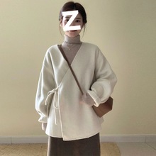 日系软妹软糯日系复古V领侧毛衣开衫外套女秋冬宽松外穿气质温柔