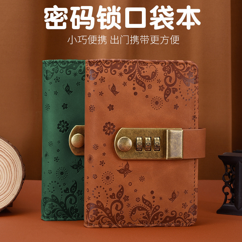 Password Book with Lock A7 Small Diary Portable Accounting Notebook Pocket Notepad Retro Cute