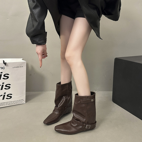 Retro suede khaki autumn small design boots