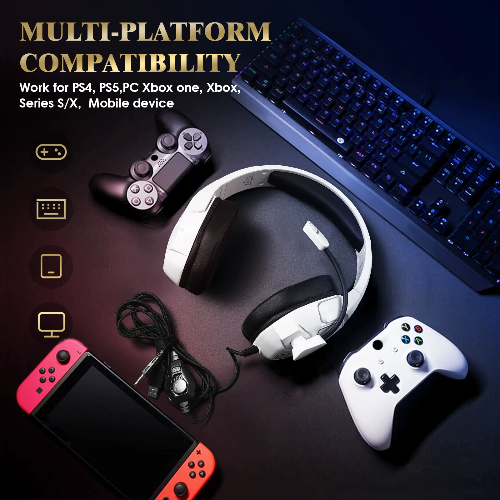 Проводная гарнитура KOTION EACH Yin Zhuo G3000 для компьютера с подсветкой, кроссовер PS4 игровая гарнитура
